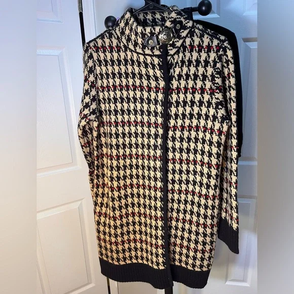 Anne Klein Houndstooth Knit Cardigan Sweater Jacket Size Small